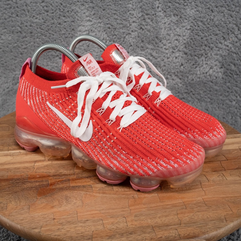 Nike Women's Red/White Air VaporMax Flyknit Athletic Shoes